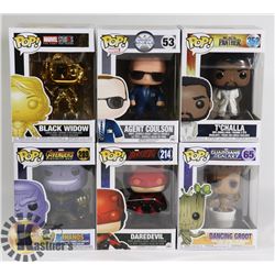 LOT OF 6 ASSORTED FUNKO POP VINYL FIGURES.