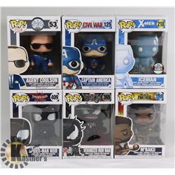 LOT OF 6 ASSORTED FUNKO POP VINYL FIGURES.