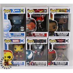 LOT OF 6 ASSORTED FUNKO POP VINYL FIGURES.