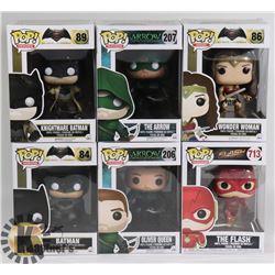 LOT OF 6 ASSORTED FUNKO POP VINYL FIGURES.