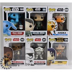LOT OF 6 ASSORTED FUNKO POP VINYL FIGURES.