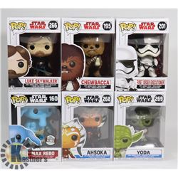 LOT OF 6 ASSORTED FUNKO POP VINYL FIGURES.