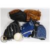Image 1 : LOT OF 5 YOUTH BASEBALL GLOVES VARIOUS SIZES &