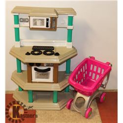 CHILDRENS KITCHEN AND WALMART SHOPPING CART