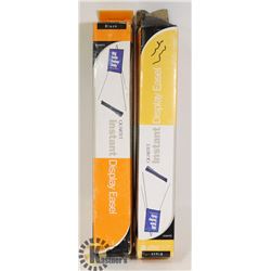 TWO BLACK METAL DISPLAY EASELS