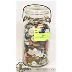 VINTAGE JAR WITH OLD BUTTONS.