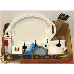 BOX W/LARGE WHITE GLASS SERVING PLATTER,