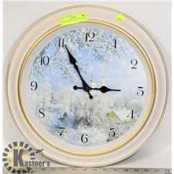 WHITE CLOCK WITH WINTER SCENE
