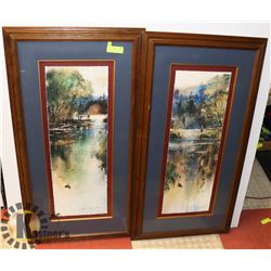2 SIGNED 22"X41" FRAMED WATER COLOR PAINTINGS BY