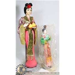 2 AUTHENTIC JAPANESE GEISHA DOLLS WITH STAND.