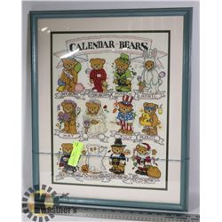 CALENDAR BEARS STITCHED PICTURE.