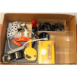 LARGE BOX OF OFFICE SUPPLIES INCLUDING TICKET GUN