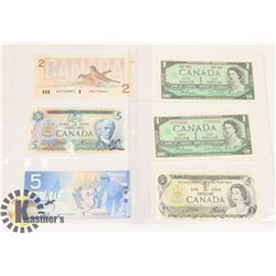 LOT OF 6 VARIOUS CANADIAN BANK NOTES.