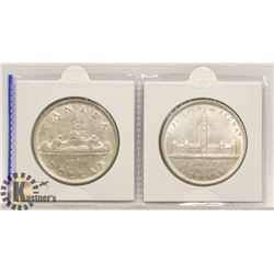 1936 & 1939 SILVER CANADIAN ONE DOLLAR COINS.