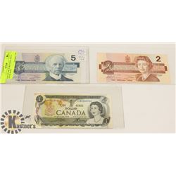 LOT OF 1986, $5 & $2 NOTE AND A 1973 $1 NOTE