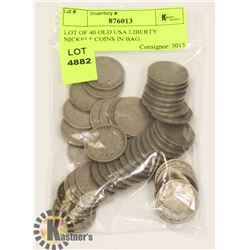 LOT OF 40 OLD USA LIBERTY NICKELS COINS IN BAG.