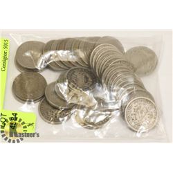 LOT OF 40 OLD USA LIBERTY NICKELS COINS IN BAG.
