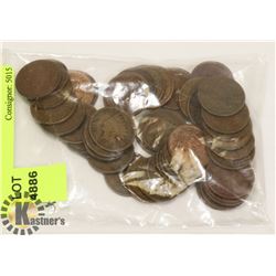 LOT OF 50 OLD USA INDIAN HEAD PENNY COINS IN BAG.