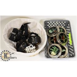 FLAT OF BELT BUCKLES AND WATCHES