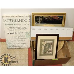 MOTHERHOOD PLAQUE,FRAMED PICTURES AND WEEKLY WHITE