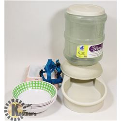 FLAT OF ASSORTED PET FEEDING DISHES AND MORE