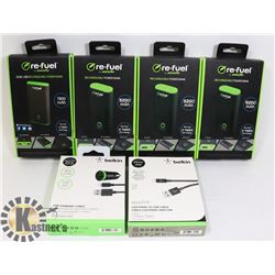 LOT OF 4 REFUEL RECHARGEABLE POWER BANKS AND 2