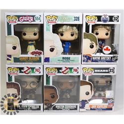 LOT OF 6 ASSORTED FUNKO POP VINYL FIGURES.
