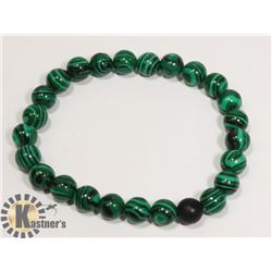 #3-MALACHITE & BLACK MATTE  BEAD BRACELET 7.5"/8M