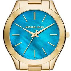 NEW MICHAEL KORS SLIM RUNWAY BLUE MOTHER OF PEARL