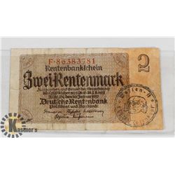 GERMAN NAZI BANK NOTE STAMPED SS TOTENKOPF WAFFEN.