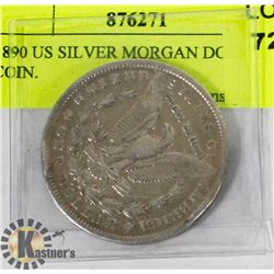 1890 US SILVER MORGAN DOLLAR COIN.