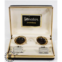 2 SETS OF VINTAGE CUFF LINKS - SILVER & BLACK.