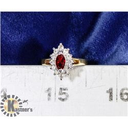 CUBIC ZIRCONIA & RUBY RING SIZE 7.