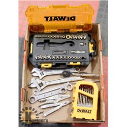 LARGE FLAT OF TOOLS, INCLUDES DEWALT SOCKETS &
