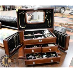 LARGE WOOD JEWELLERY BOX WITH CHROME ACCENT