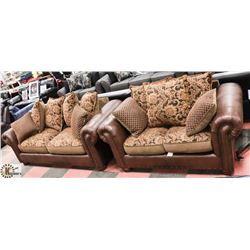 BROWN LEATHERETTE AND FABRIC SOFA 84"