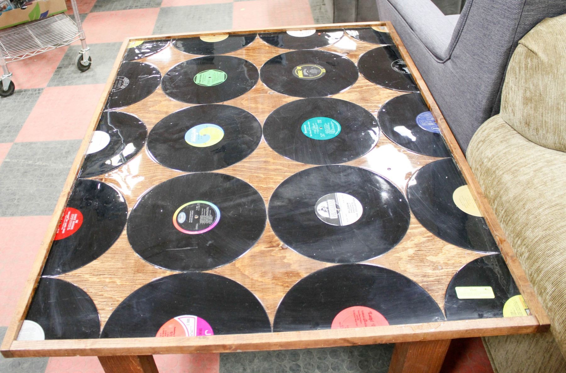 CUSTOM MADE VINYL RECORD TOP COFFEE TABLE 50"X37".