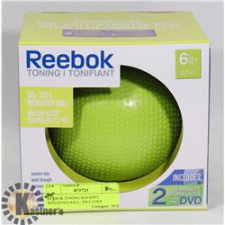 REEBOK TONING 6LB SOFT WEIGHTED BALL, INCLUDES