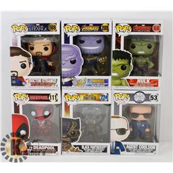 LOT OF 6 ASSORTED FUNKO POP VINYL FIGURES.