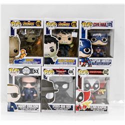 LOT OF 6 ASSORTED FUNKO POP VINYL FIGURES.