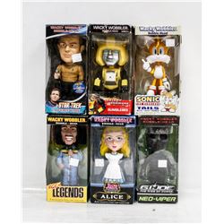 LOT OF 6 ASSORTED WACKY WOBBLER BOBBLEHEAD FIGURES