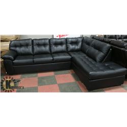 NEW LARGE BLACK LEATHERETTE SECTIONAL, 117"X89".