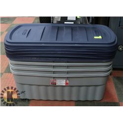 LOT OF 4 RUBBERMAID ROUGHNECK LARGE STORAGE TOTE
