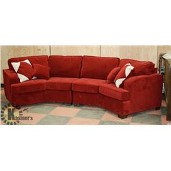 RED FABRIC APT SIZE SECTIONAL WITH ACCENT CUSHIONS