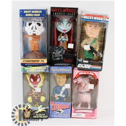 LOT OF 6 ASSORTED WACKY WOBBLERS AND FIGURES.