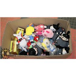 BOX OF ASSORTED PLUSH TOYS AND 2 MY HERO ACADEMIA