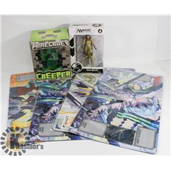 LOT OF ASSORTED FIGURES AND GAME BOARD/MOUSE PADS