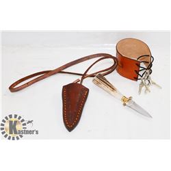 BONE HANDLE KNIFE WITH BIKER WRIST BAND