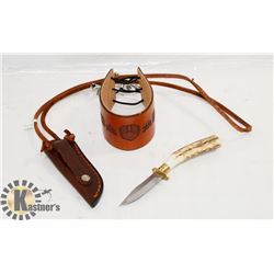 BONE HANDLE KNIFE WITH BIKER WRIST BAND