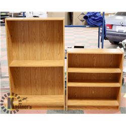 2 SMALL BOOK CASES, 28"X9.5"X32" AND 28"X9.5"X48".